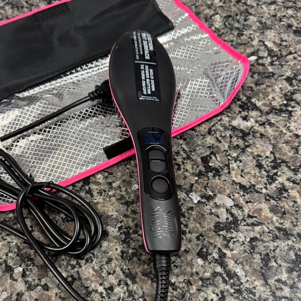 Simply Straight Black and Pink Hair Brush Straightener NWOT